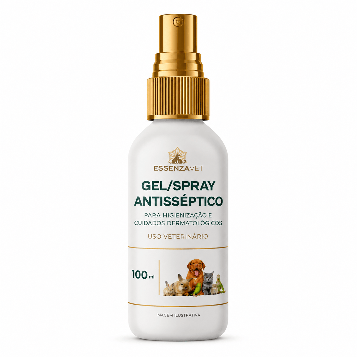 Gel/Spray Antisséptico Veterinário 100ml - Higiene e Cuidado Dermatológico Localizado - Essenza Farma