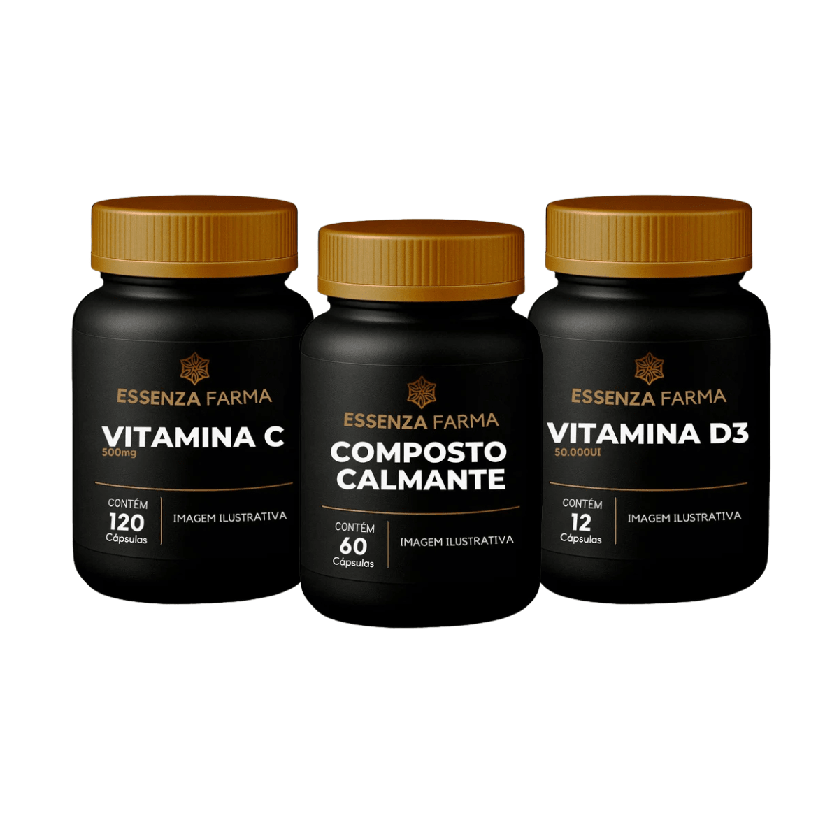 Kit Equilíbrio & Imunidade: Vitamina C 500mg + Vitamina D3 50.000UI + Composto Calmante - Essenza Farma