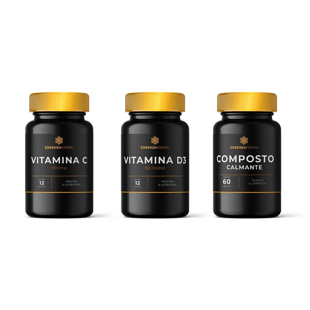 Kit Equilíbrio & Imunidade | Vitamina C + Vitamina D3 + Composto Calmante - Essenza Farma