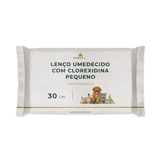 Lenço Umedecido com Clorexidina 2% para Cães e Gatos Pequeno 30 unidades | Higiene Antisséptica da Pele, Patas e Dobras Cutâneas