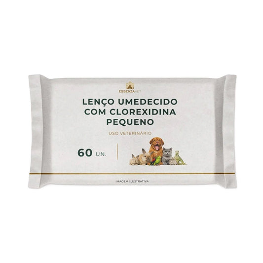 Lenço Umedecido com Clorexidina 2% para Cães e Gatos Pequeno 60 unidades | Higiene Antisséptica da Pele, Patas e Dobras Cutâneas