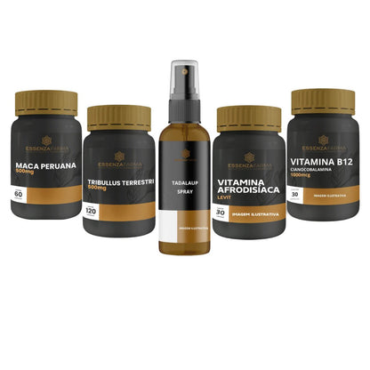 Kit Vitalidade Masculina | TadalaUp, Vitamina Afrodisíaca Levit, Tribullus Terrestris, Maca Peruana e Vitamina B12 Cianocobalamina - Essenza Farma