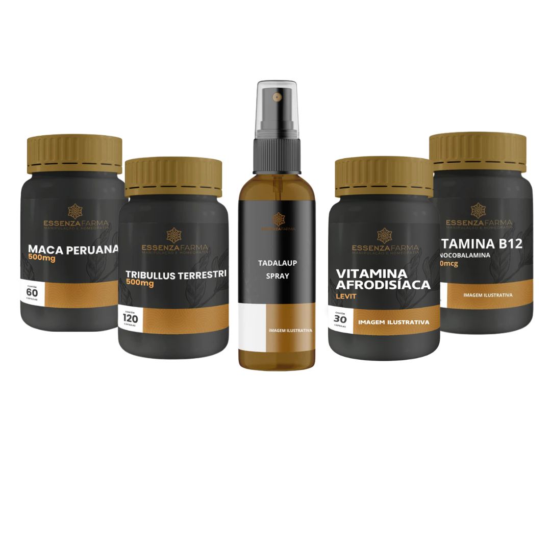 Kit Vitalidade Masculina | TadalaUp, Vitamina Afrodisíaca Levit, Tribullus Terrestris, Maca Peruana e Vitamina B12 Cianocobalamina